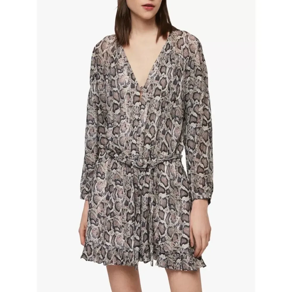 New AllSaints Kaylee Misra Snake Skin Print Playsuit In White Size 6 - Picture 1 of 8